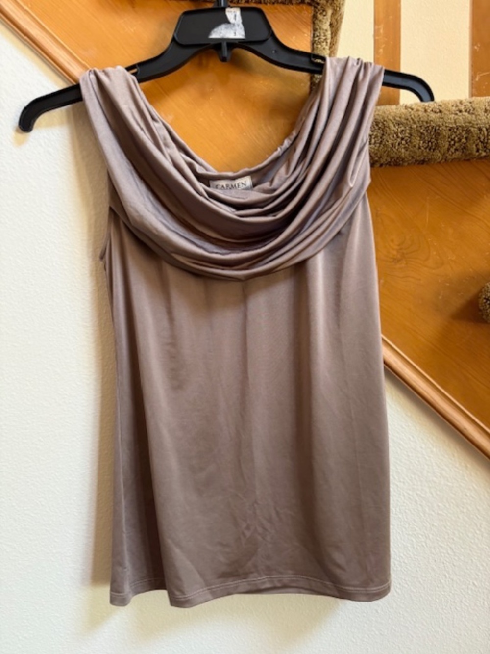 NWOT Carmen Marc Valvo Bronze Cowl Neck Satin Vintage Top never worn size S